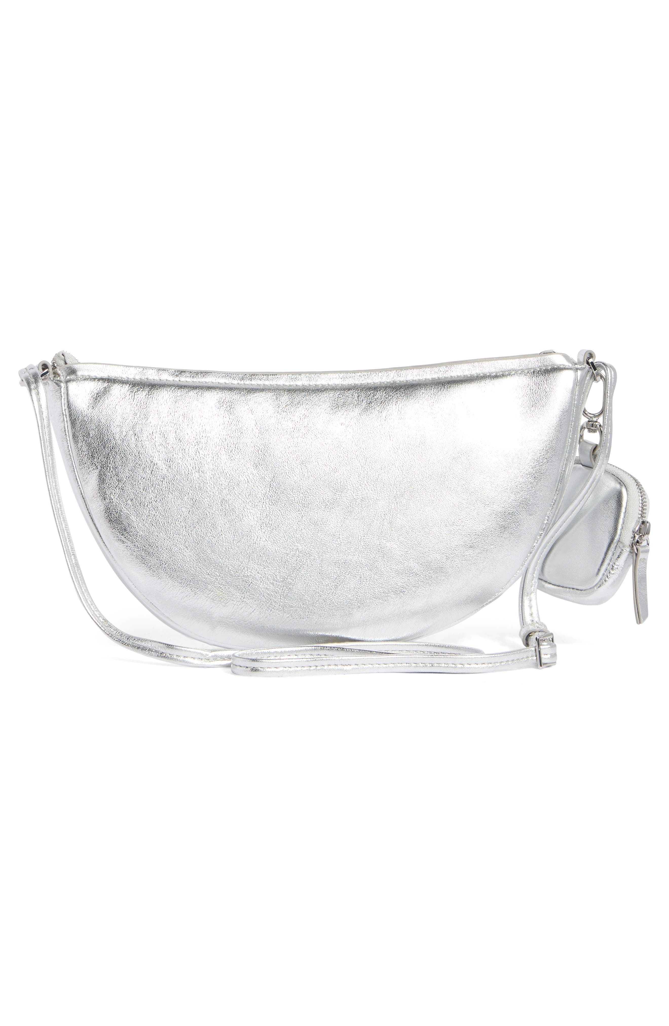 Thacker Liz Crescent Leather Crossbody Bag, Alternate, color, Silver