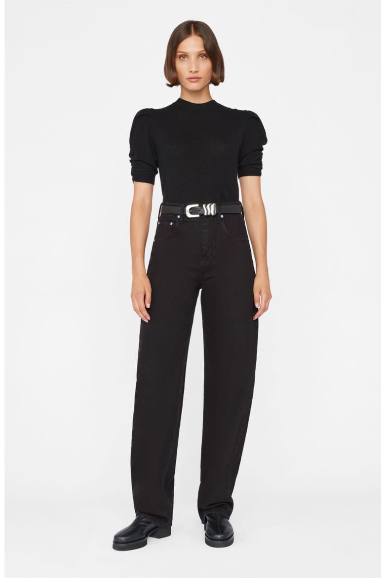 Ruched Sleeve Recycled Cashmere & Wool Sweater, Alternate, color, NOIR
