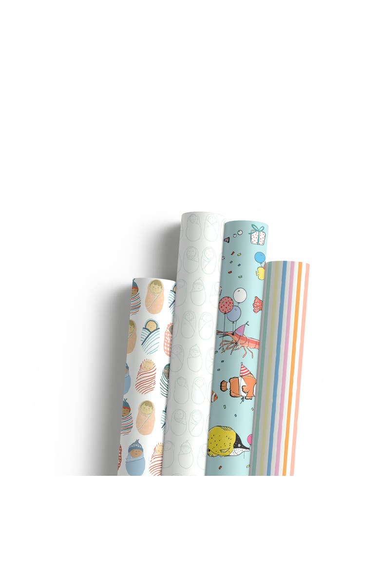 Eight Sheets Two-Sided "Babies" & "Reef Party" Heavyweight Gift Wrap, Main, color, Multicolored