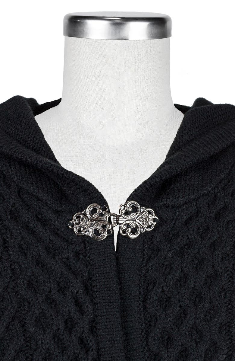 Patricia Nash Cable Knit Hooded Cape, Alternate, color, Black