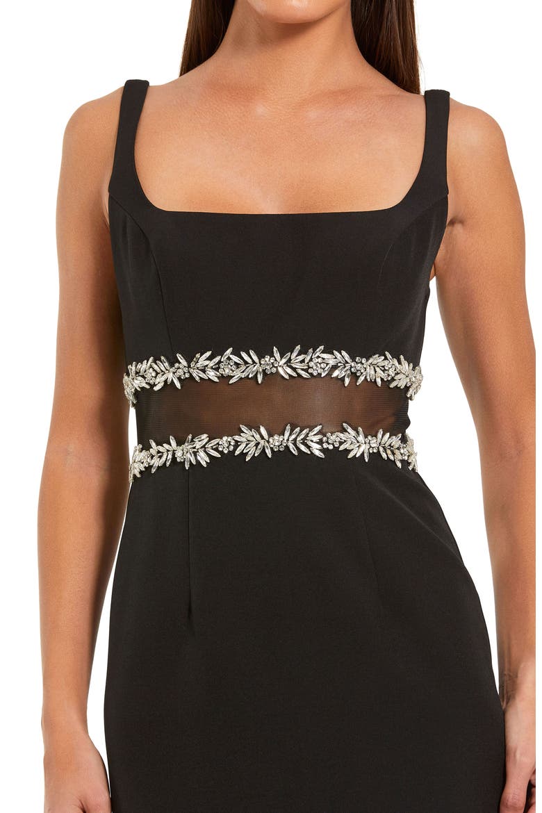 Women’s Crepe Midi Dress with Jewel Detail & Ruffle Hem, Alternate, color, Black