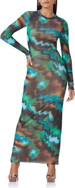 AFRM Didi Long Sleeve Mesh Maxi Dress