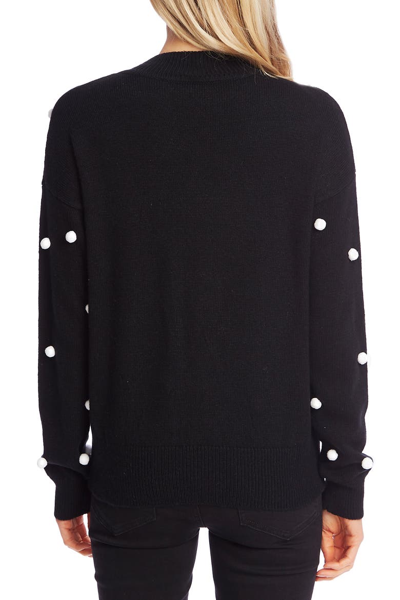 Pompom Mock Neck Sweater, Alternate, color, RICH BLACK