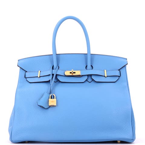 Birkin Handbag Blue Clemence with Gold Hardware 35