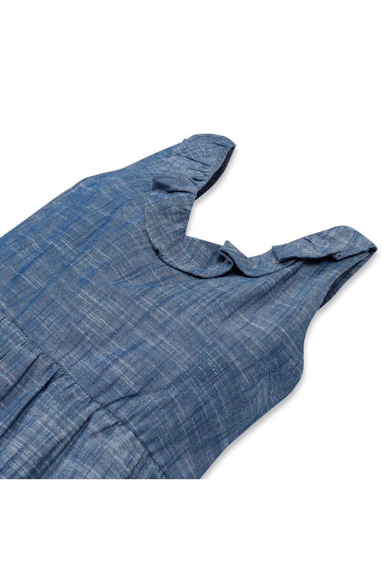 Girls' Organic Ruffle Neck Jumpsuit, Toddler, Alternate, color, Chambray