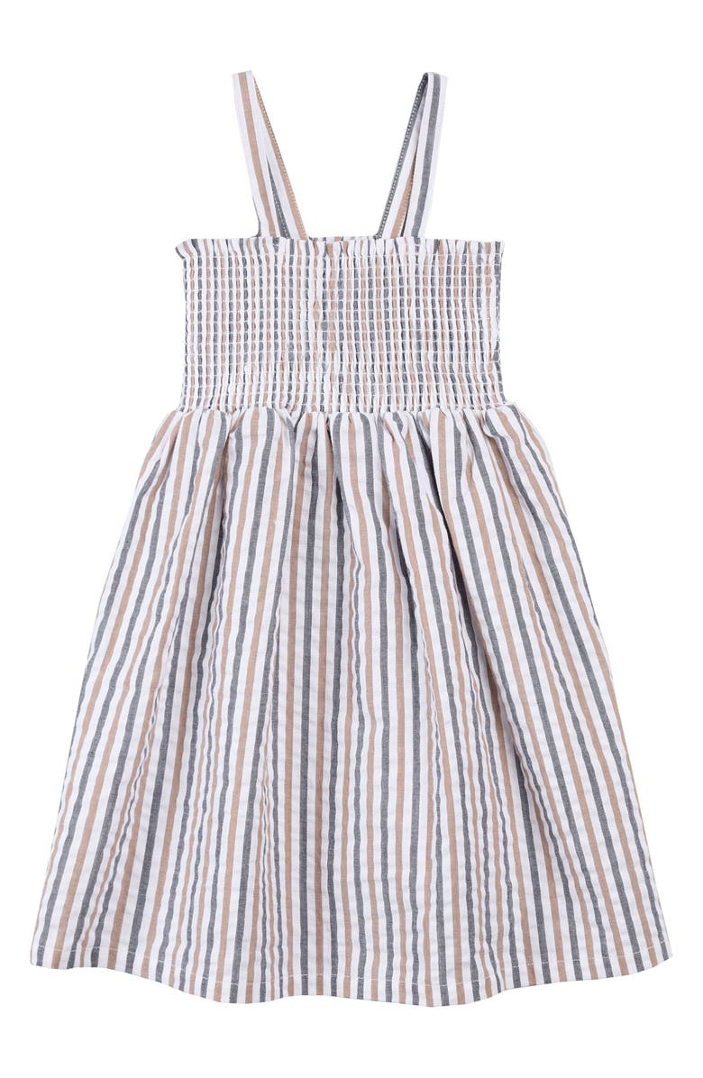 MILES THE LABEL Kids' Smock Organic Cotton Seersucker Sundress, Main, color, Blue Camel Stripe