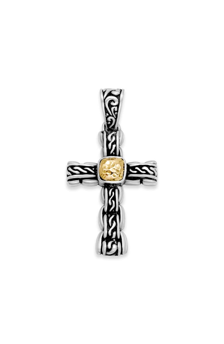 SAMUEL B. Filigree Hammered Cross Pendant, Main, color, Silver And Gold