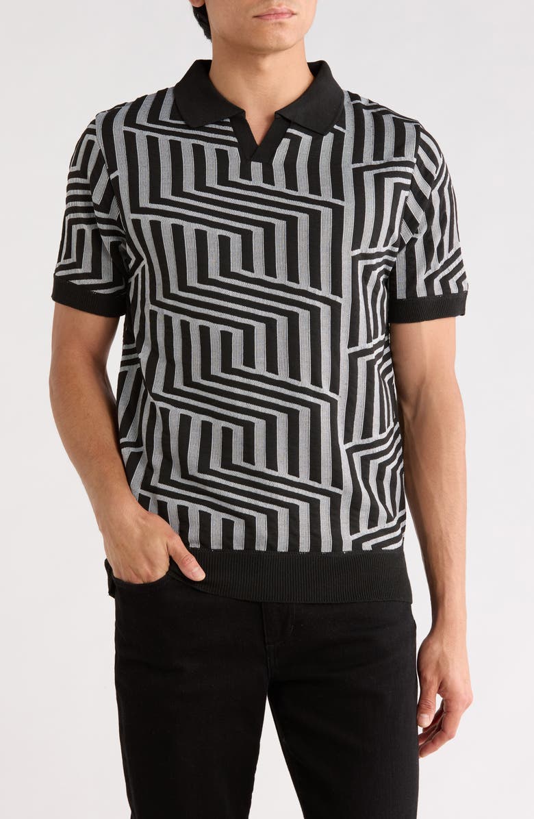 TOM BAINE Johnny Collar Knit Polo Sweater, Main, color, Black