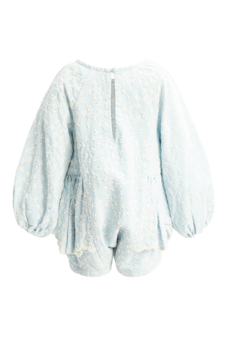 Kids' Floral Embroidery Cotton Blend Romper, Alternate, color, WASHED BLUE