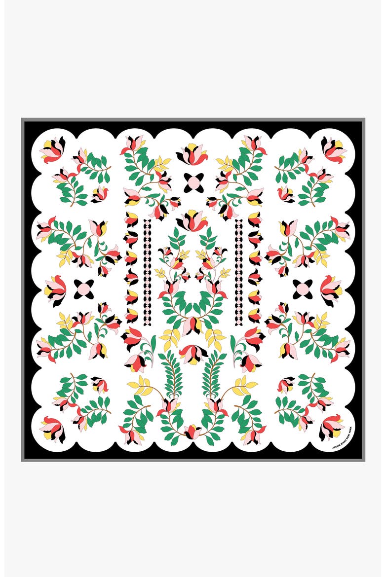 Double Sided Silk Scarf Floral Parade, Main, color, White