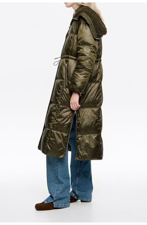Bimba Y Lola Down Jacket With Maxi Neck Faux Shearling Hood In Green