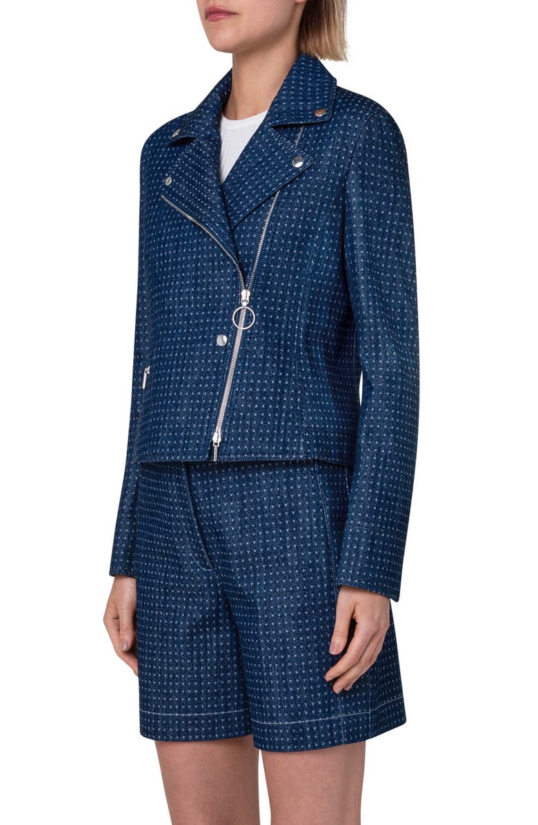 Akris punto Asymmetric Pin Dot Denim Biker Jacket, Alternate, color,