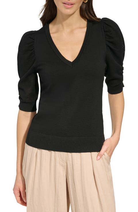 Puff Sleeve V-Neck Sweater