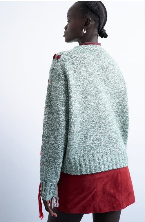 Topshop Knit Argyle Embroidered Sweater In Green