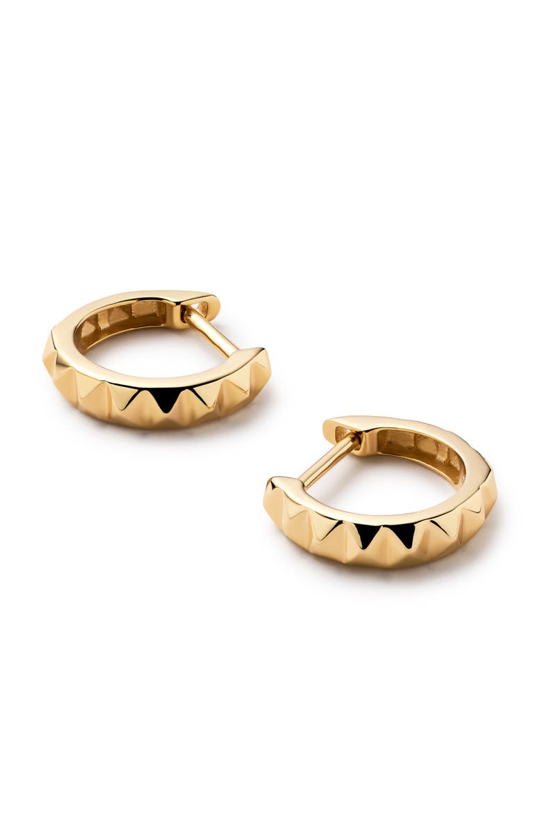 Solid Yellow Gold - Pyramid Huggie Hoops, Alternate, color, Gold