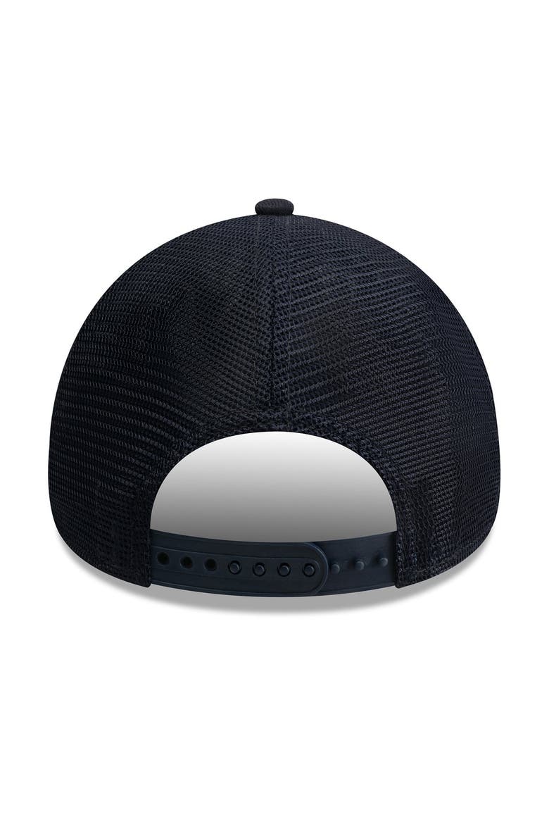 Men's New Era Navy New York Yankees Side Script 9FORTY A-Frame Trucker Adjustable Hat, Alternate, color, Navy