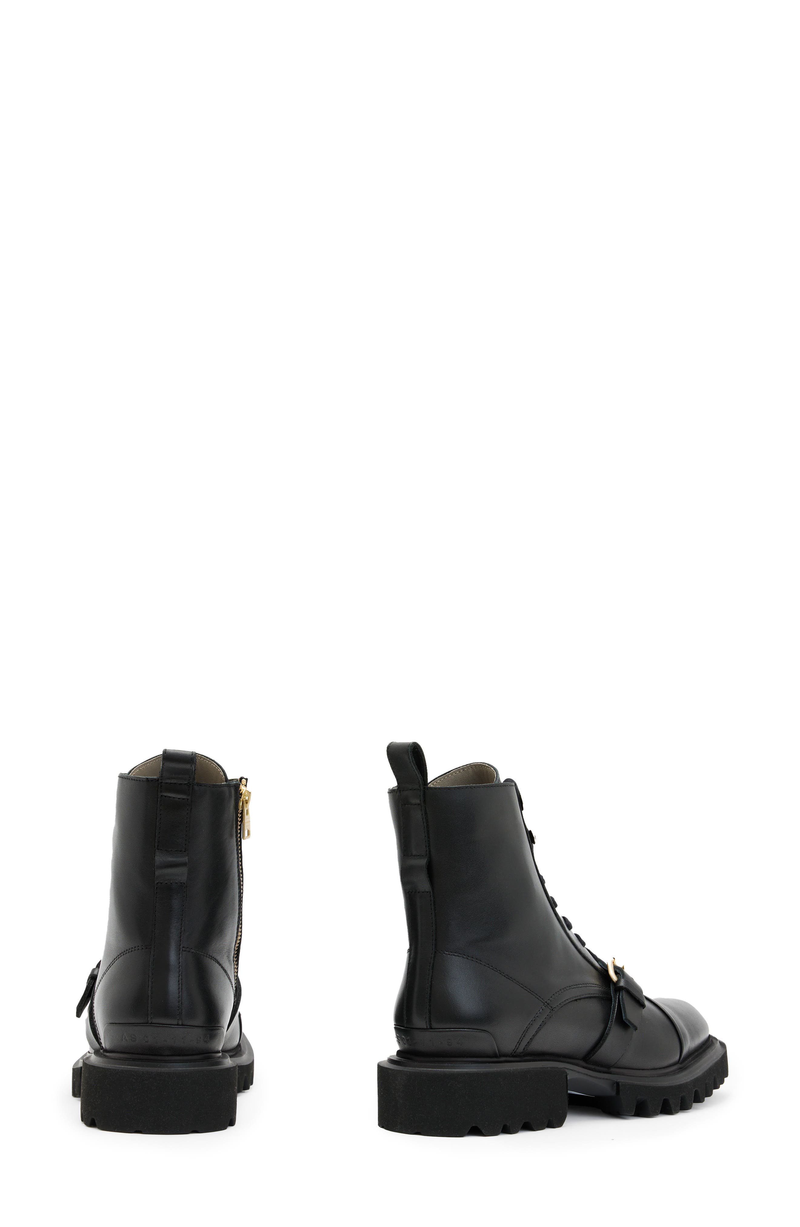 AllSaints Tori Lug Sole Boot, Alternate, color, Black/Warm Brass