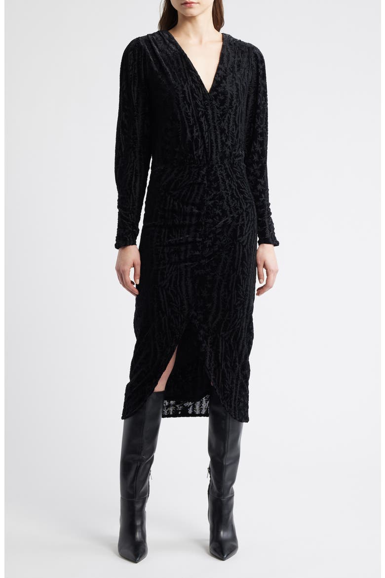Efilo Long Sleeve Burnout Dress, Main, color, BLACK