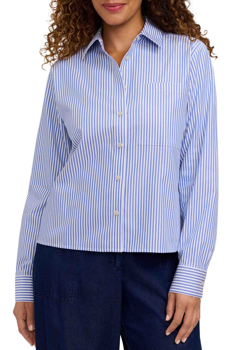 Jodie Stripe Cotton Button-Up Shirt, Main, color, POWDER BLUE/ WHITE