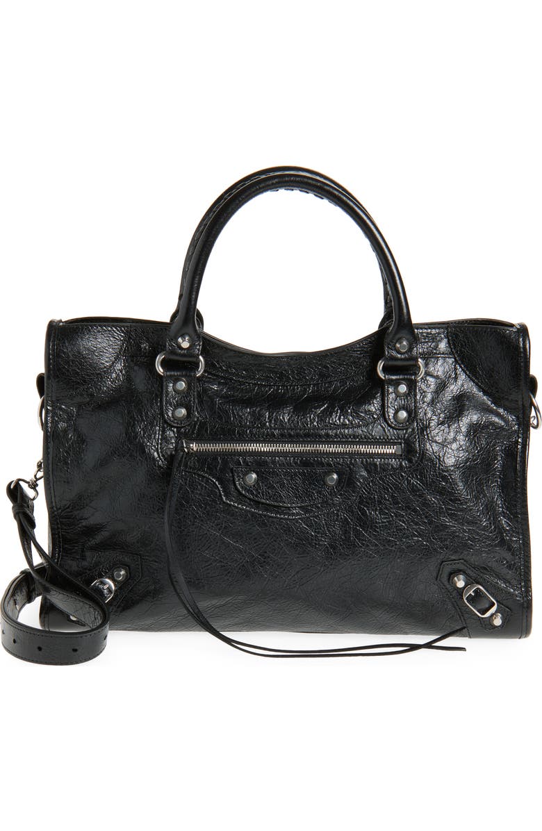 Balenciaga Medium Le City Arena Leather Satchel, Main, color, 1000 Black