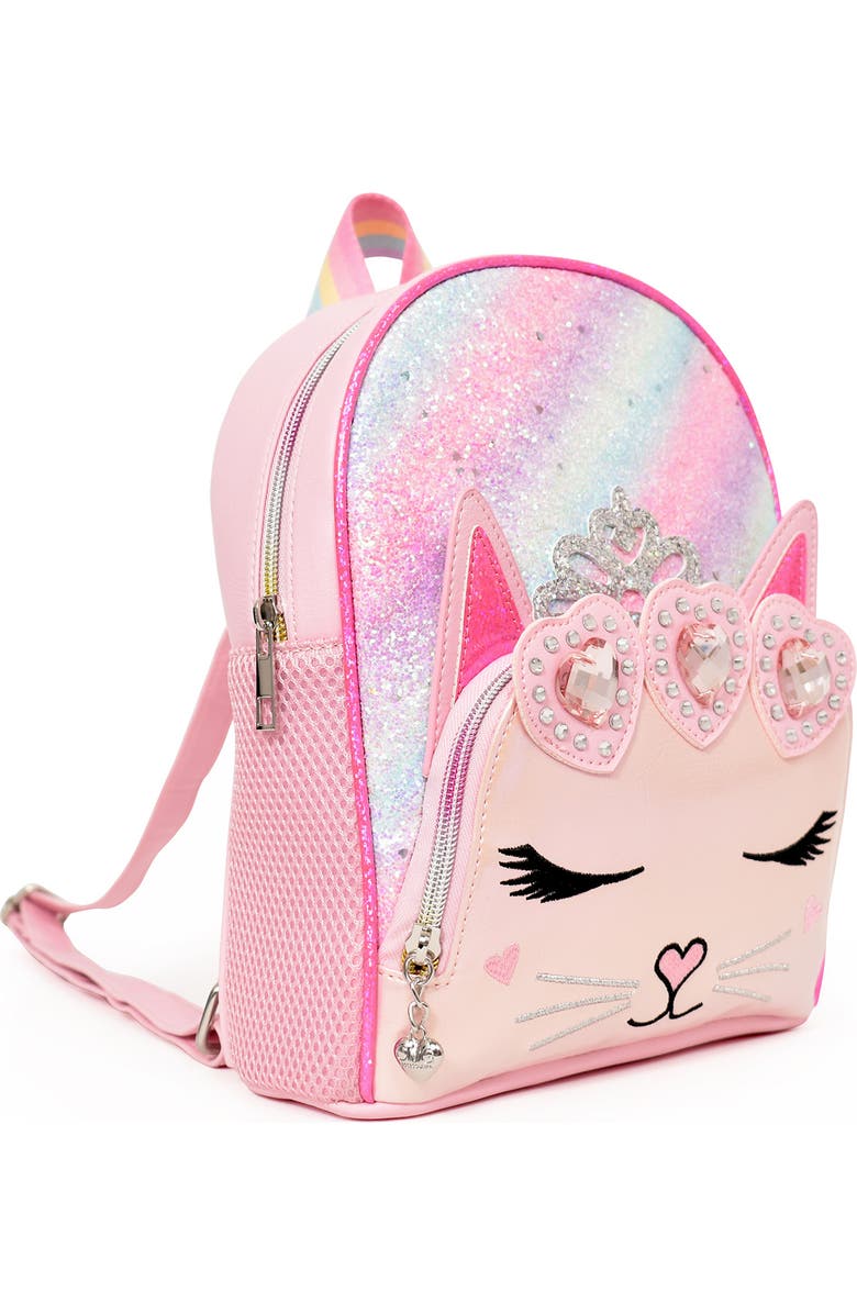OMG Accessories Kids' Bella Diagonal Ombré Glitter Heart Crown Mini Backpack, Alternate, color,