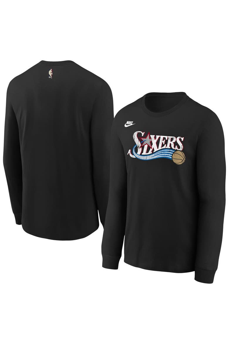 Youth Nike  Black Philadelphia 76ers Hardwood Classics Essential Logo Max90 Long Sleeve T-Shirt, Main, color, Black