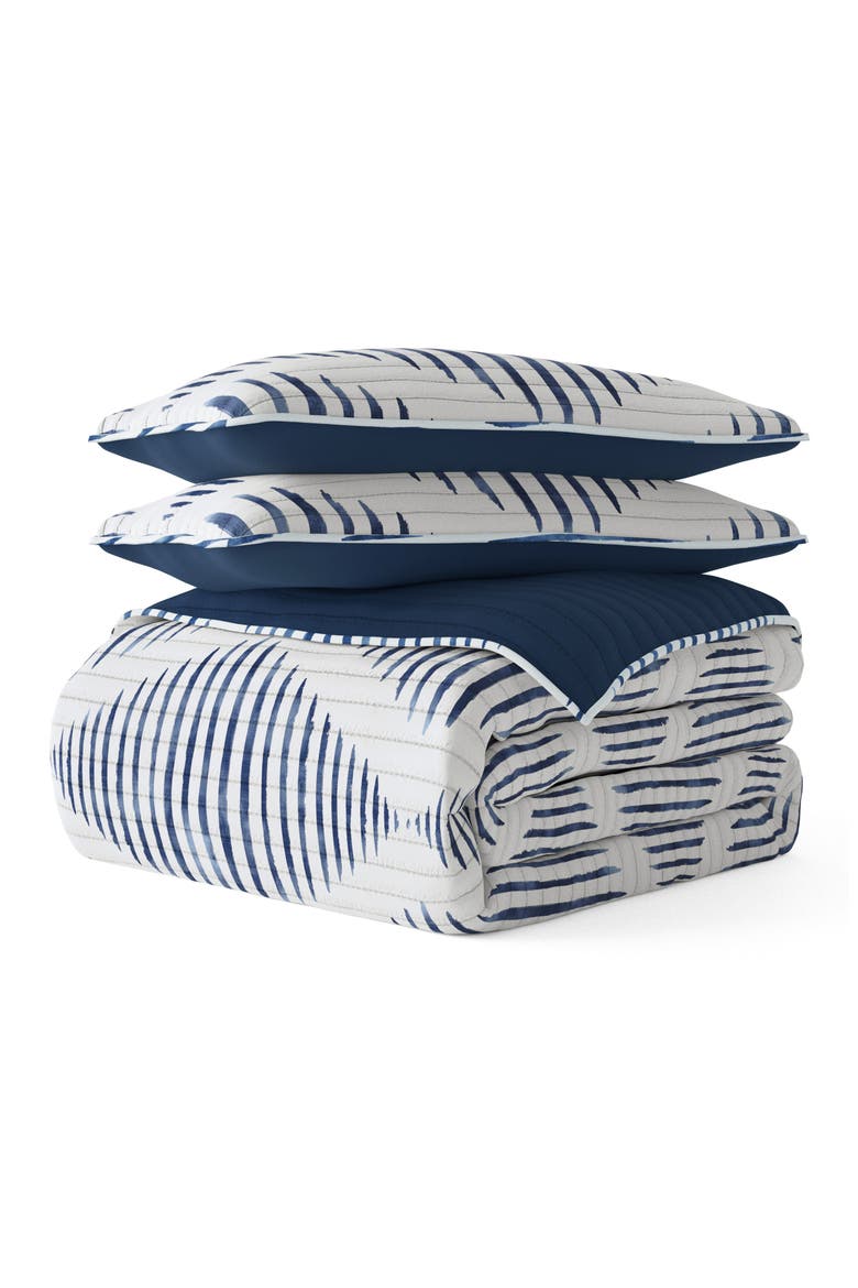 All Season Distressed Diamond Reversible Down Alternative Quilt & Sham Set, Main, color, NAVY