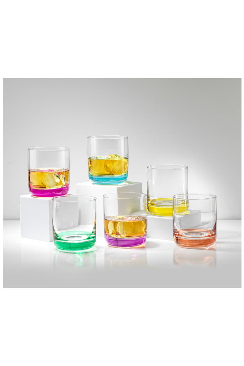 Hue Colored Double Old Fashion Glass - Set of 6, Alternate, color, MULTI