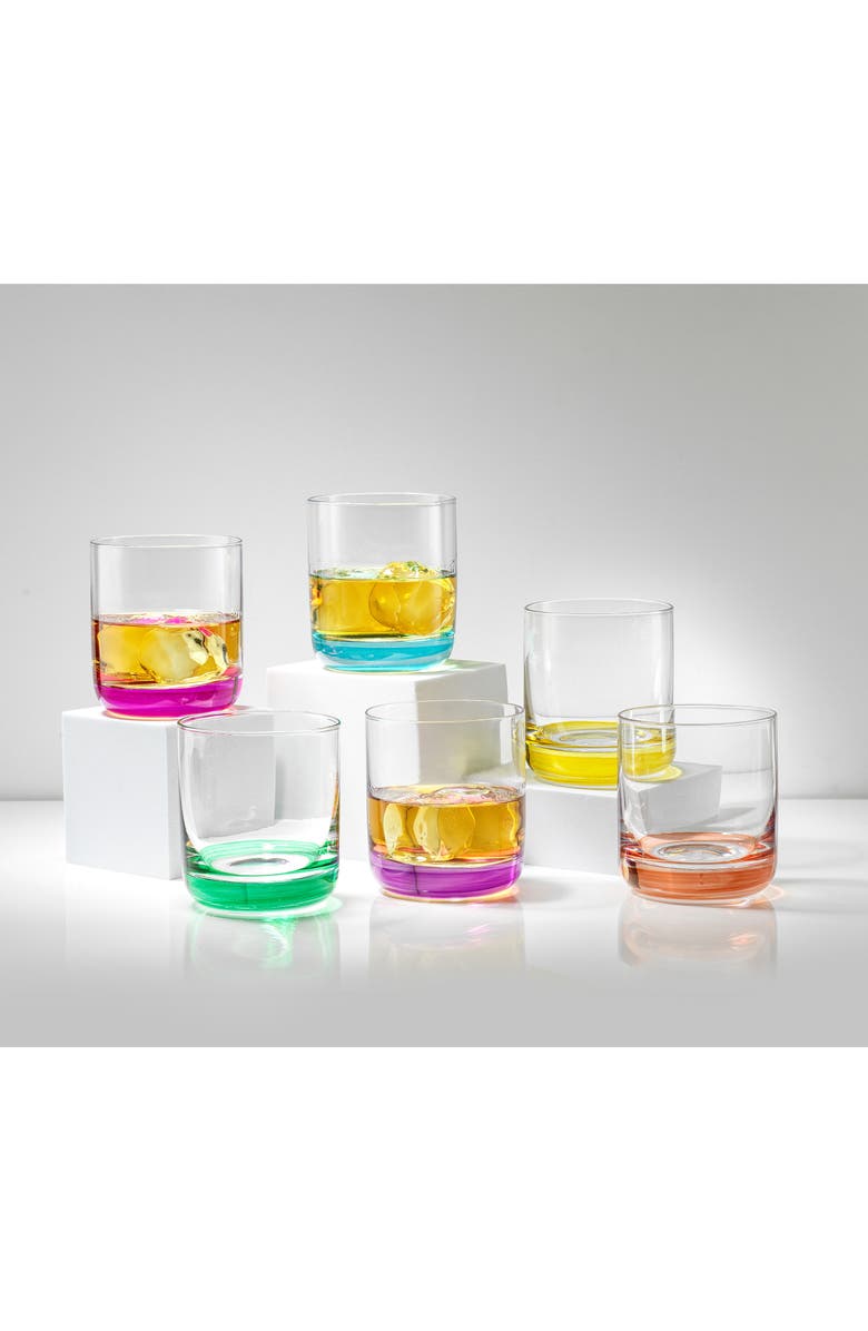 JoyJolt Hue Colored Double Old Fashion Glass - Set of 6, Alternate, color, Multi