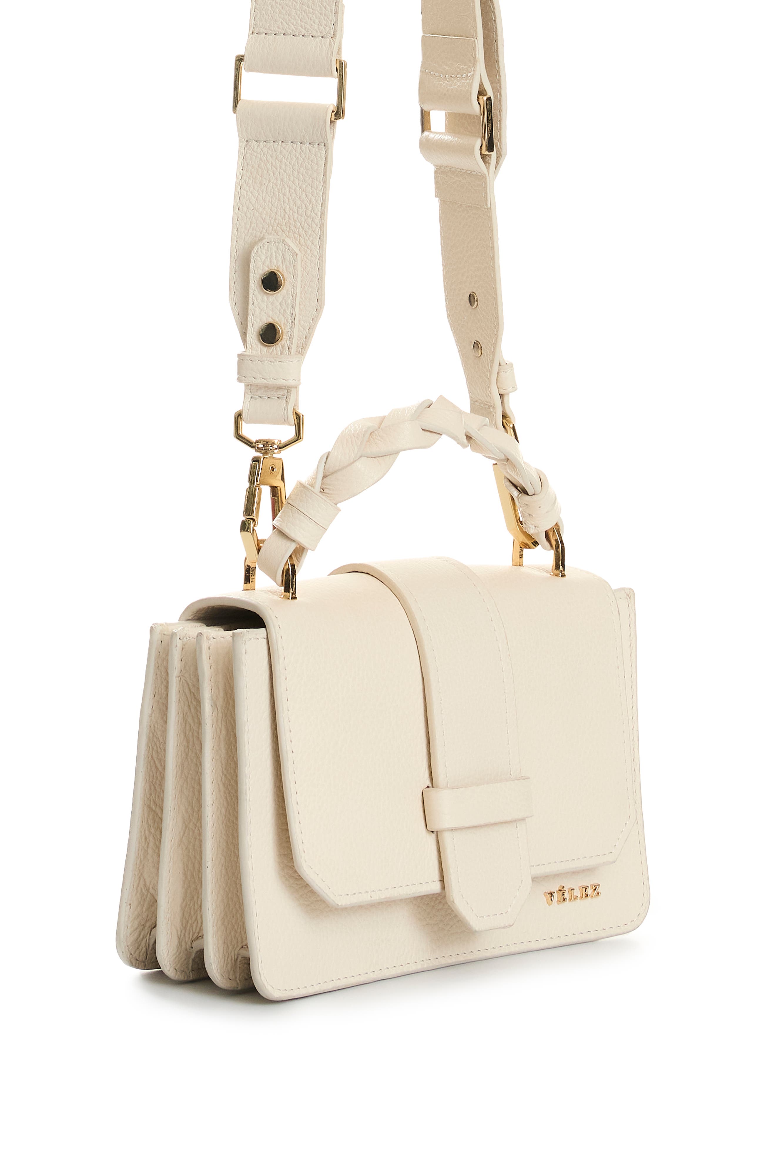 Garniel Hands-Free Leather Bag with Woven Handle, Alternate, color, White