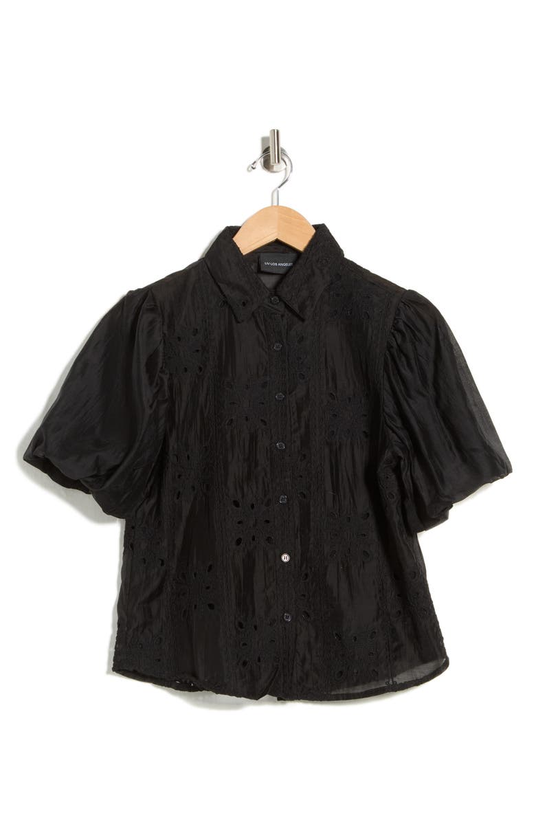 Forgotten Grace Bubble Sleeve Button Front Top, Alternate, color, Black