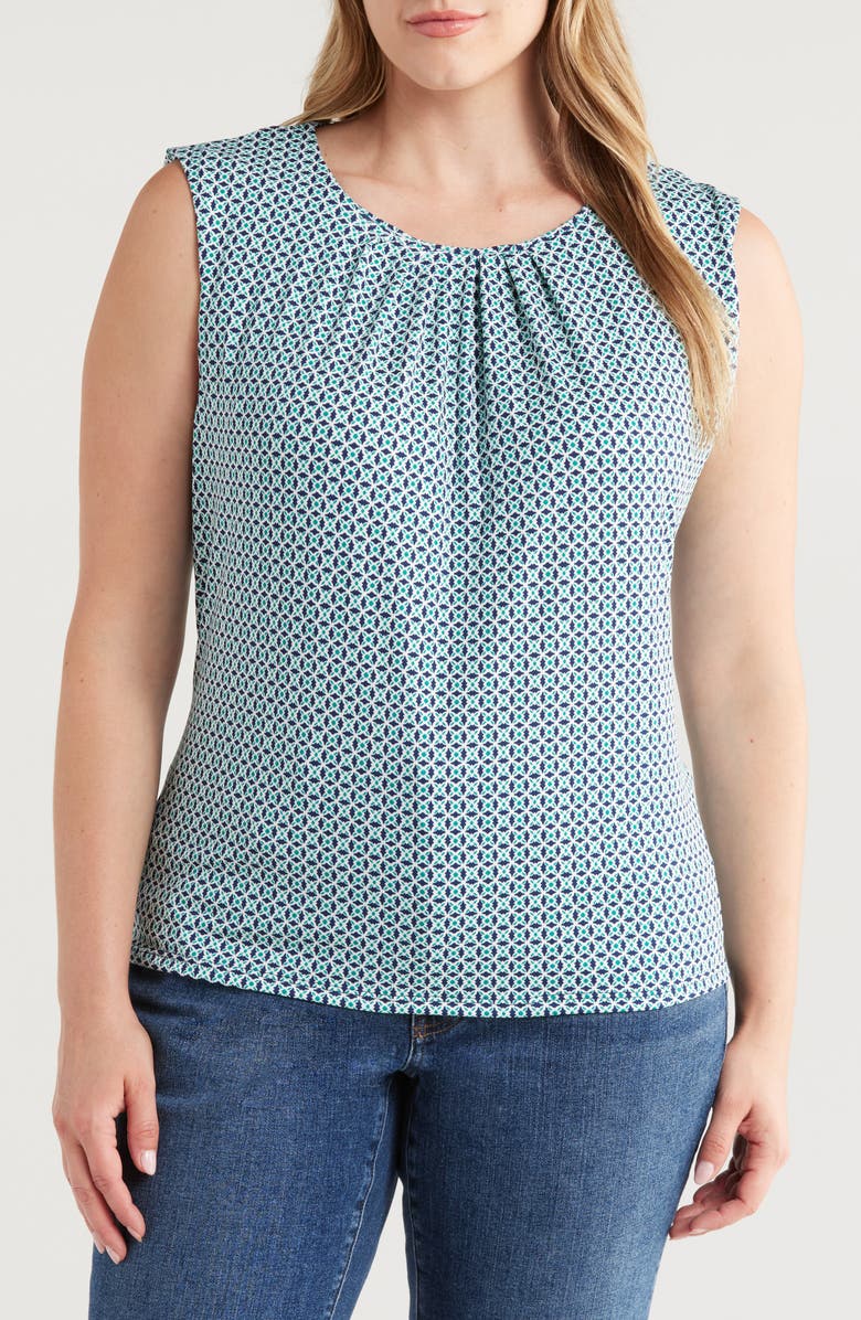 24seven Comfort Apparel Geo Print Pleated Sleeveless Jersey Shell, Main, color,