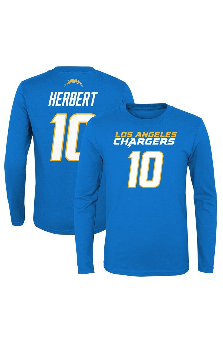 Outerstuff Youth Justin Herbert Powder Blue Los Angeles Chargers Mainliner Player Name & Number Long Sleeve T-Shirt, Main, color, 