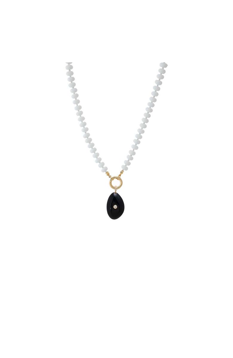 BY ADINA EDEN Colored CZ Bezel Natural Stone Pendant Beaded Clicker Necklace, Main, color, Onyx
