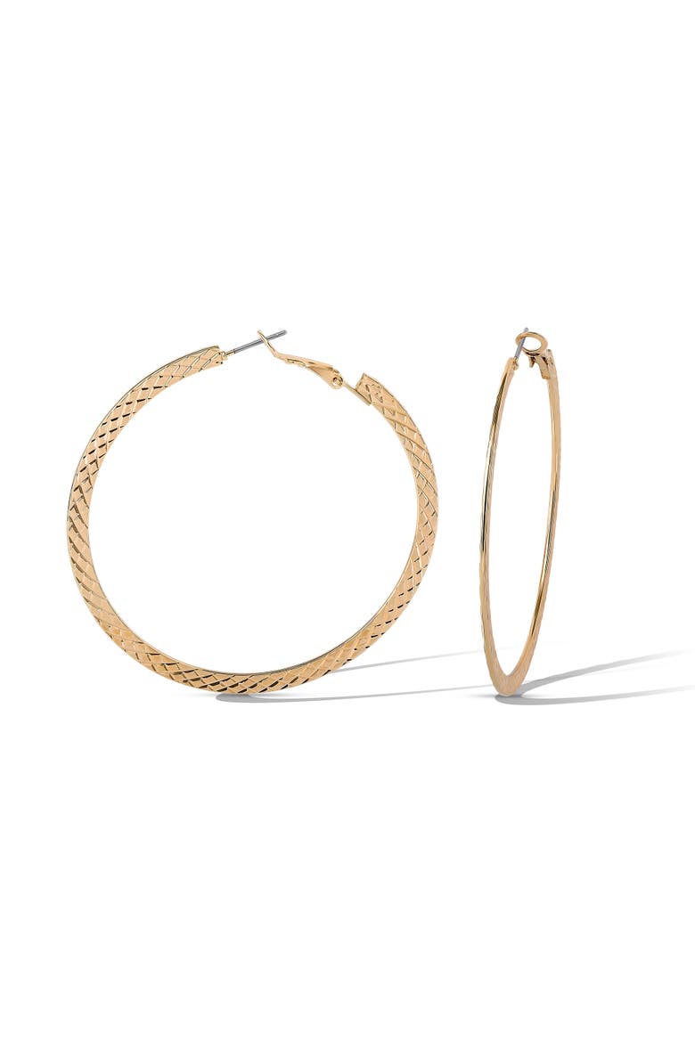 Textured Gold-Tone Large Hoop Earrings, Alternate, color, Gold