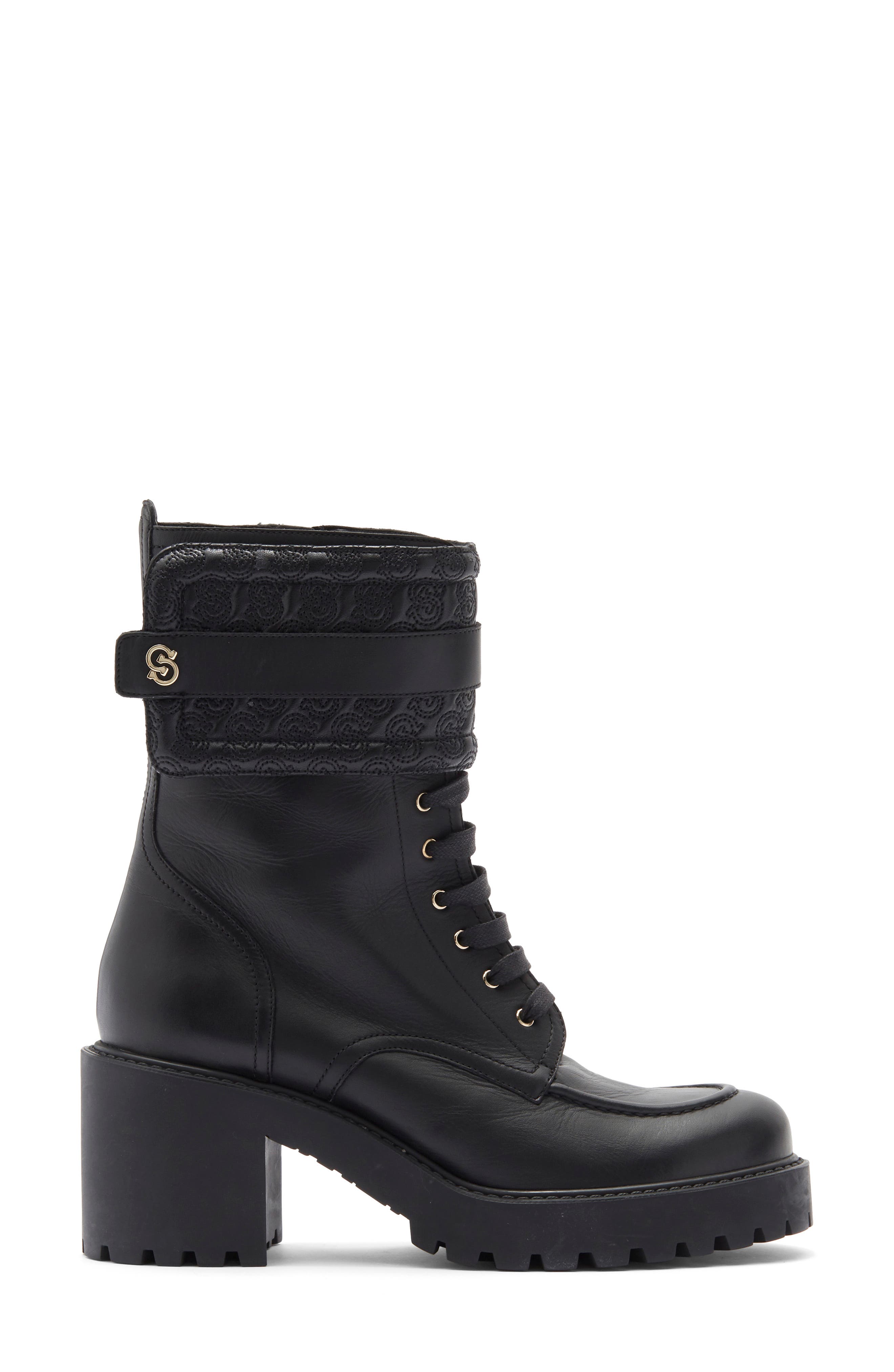 FERRAGAMO Shiraz Combat Boot, Alternate, color, Black