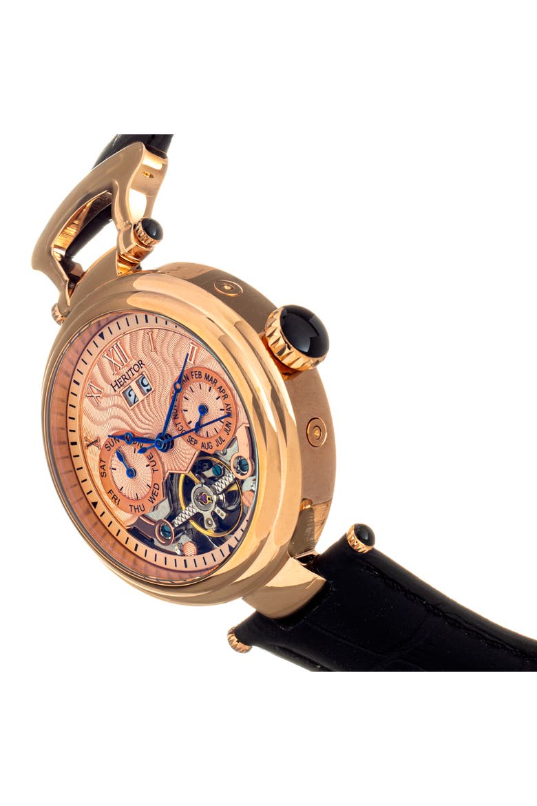Ganzi Semi-Skeleton Leather-Band Watch, Alternate, color, Rose Gold