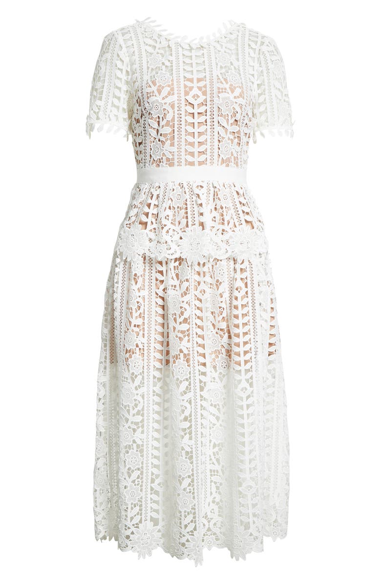 Self-Portrait Guipure Lace Short Sleeve Dress, Alternate, color, 