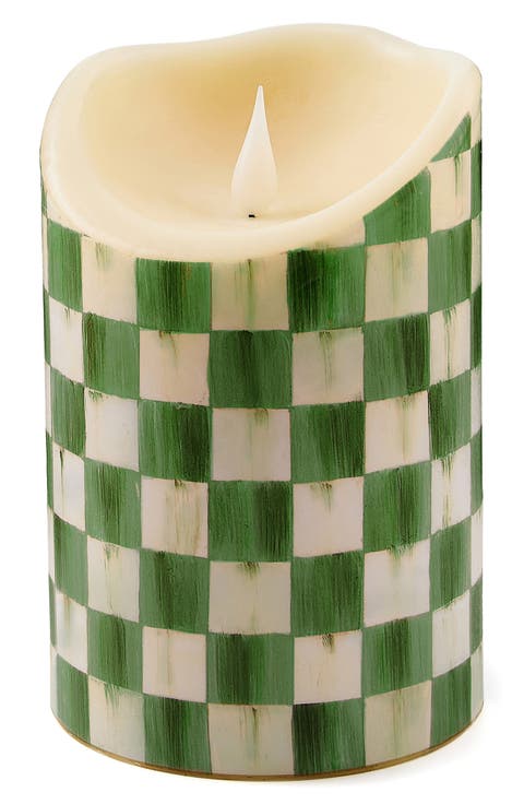 Emerald Check 6-Inch Flameless Pillar Candle