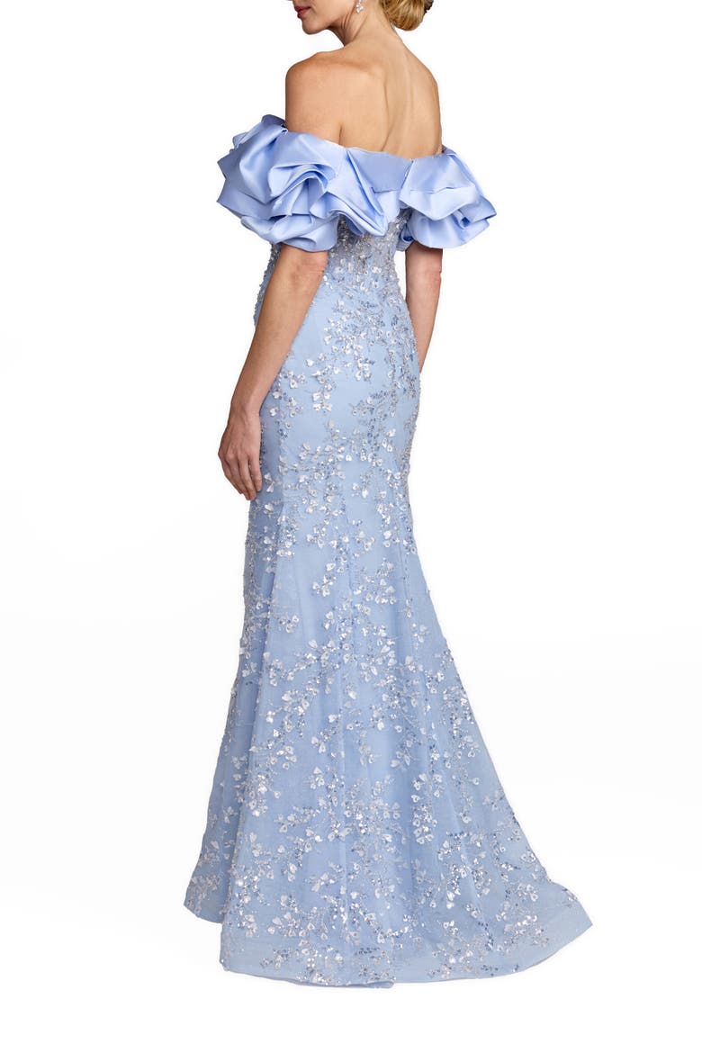 Beaded Applique Off The Shoulder Mermaid Gown, Alternate, color, Periwinkle