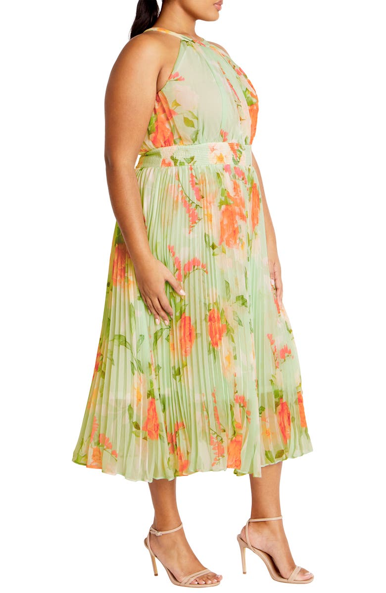 City Chic Sabine Floral Print Halter Neck Pleated Chiffon Midi Dress, Alternate, color,
