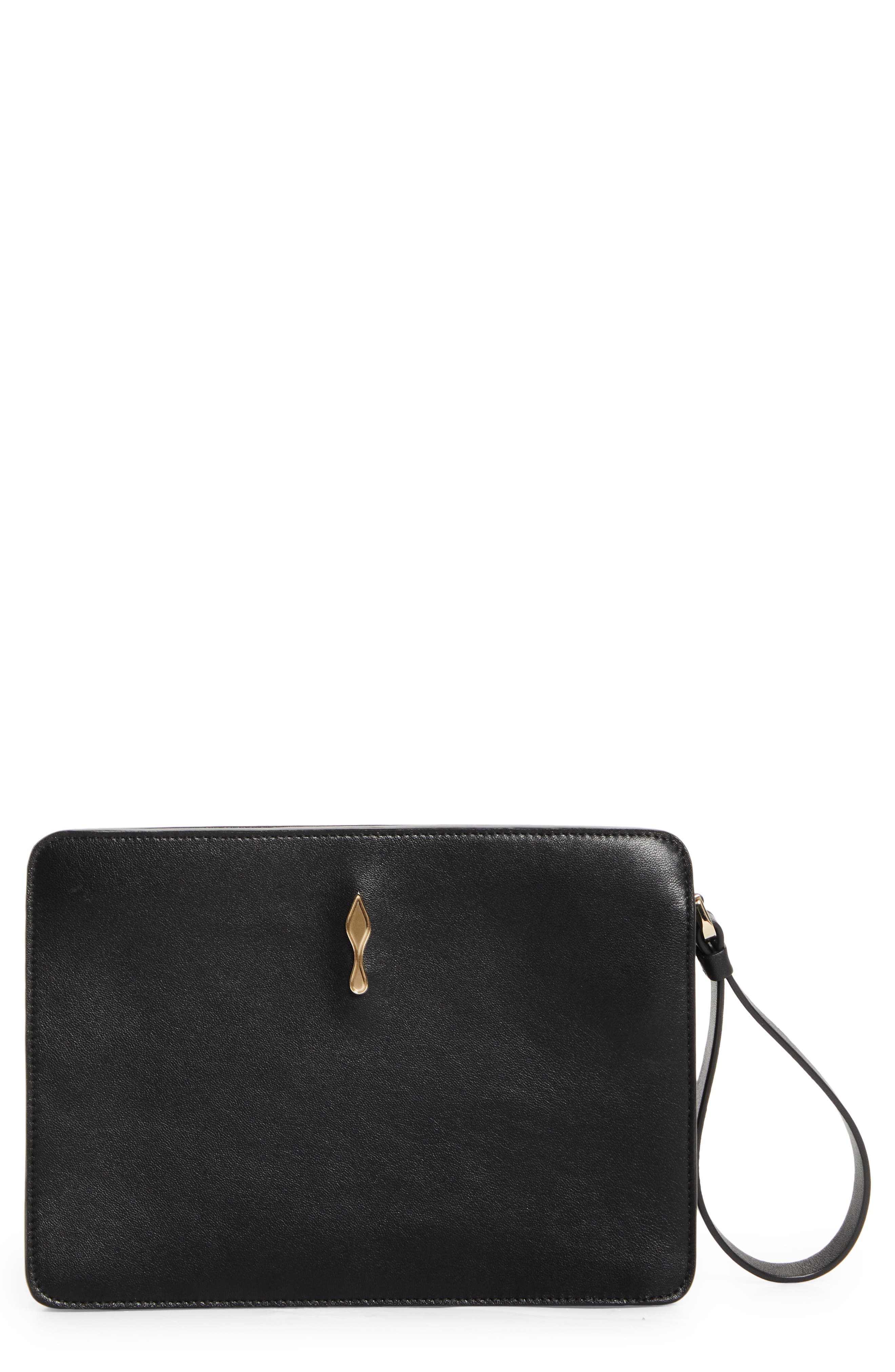 Christian Louboutin Small Bettina Leather Wristlet, Main, color, Black/ Gold