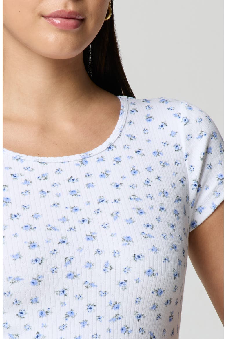 Ditsy Floral Stretch Cotton Crop Baby T-Shirt, Alternate, color, PETIT JARDIN WHITE/ BLUE