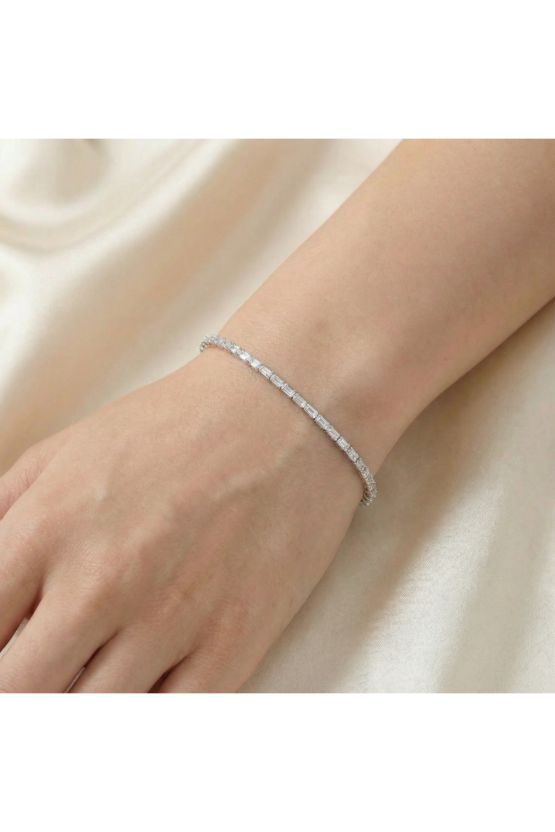 7Ct Emerald Cut Diamond East West Tennis Bracelet 14k Gold Lab Grown, Alternate, color, 14k White Gold