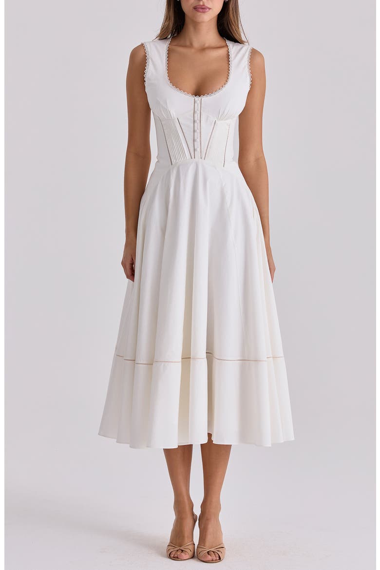 Solana Lace Detail Stretch Cotton Cocktail Dress, Main, color, WHITE