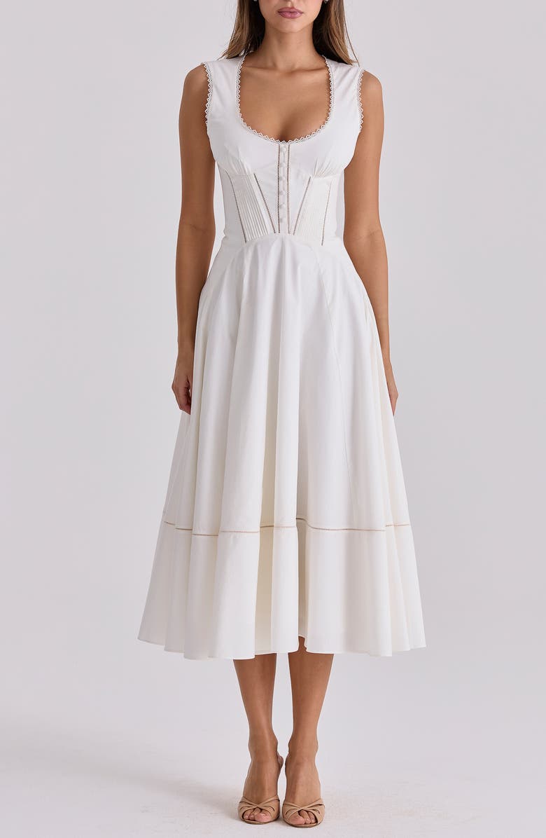 HOUSE OF CB Solana Lace Detail Stretch Cotton Cocktail Dress, Main, color, White