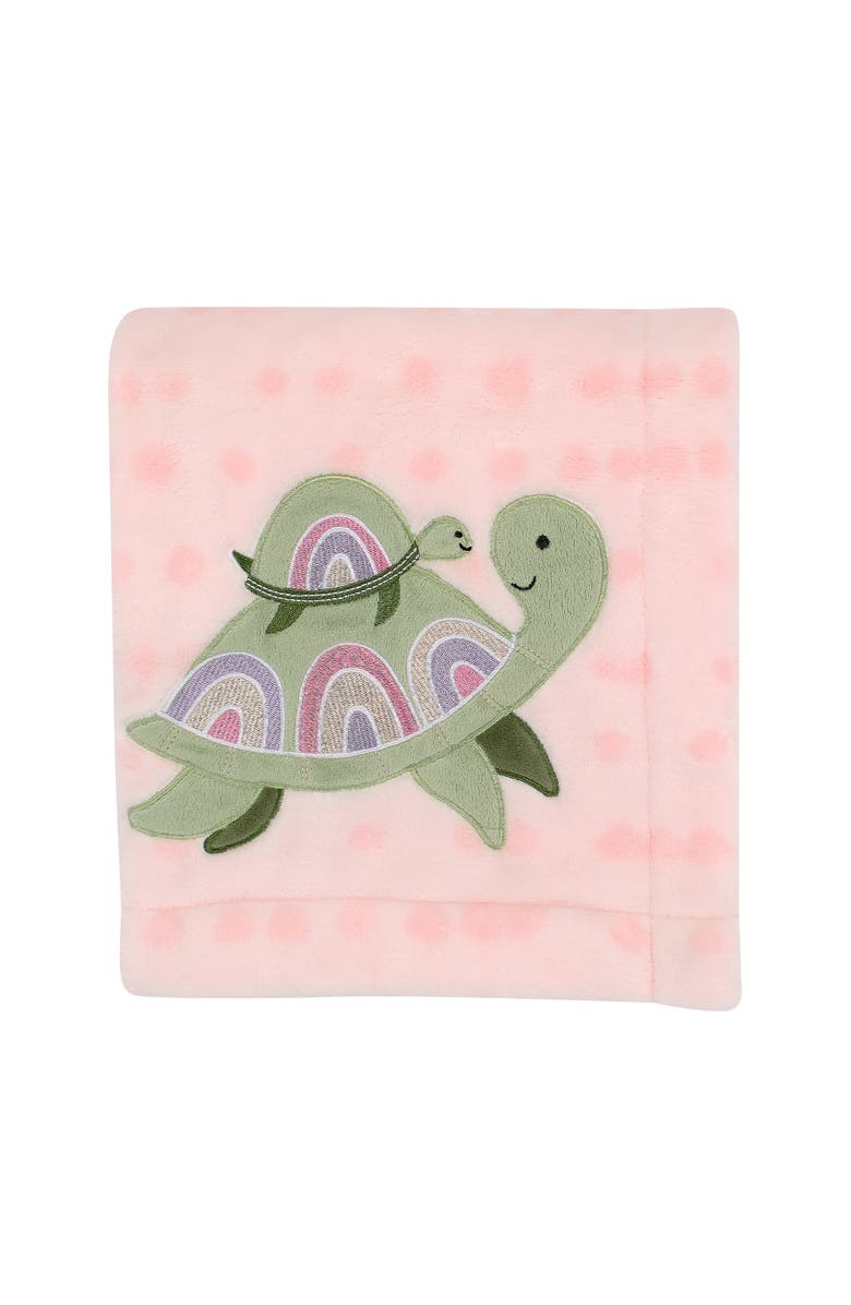 Lambs & Ivy Sea Dreams Cozy Fleece Turtle Applique Baby Blanket, Alternate, color, Pink
