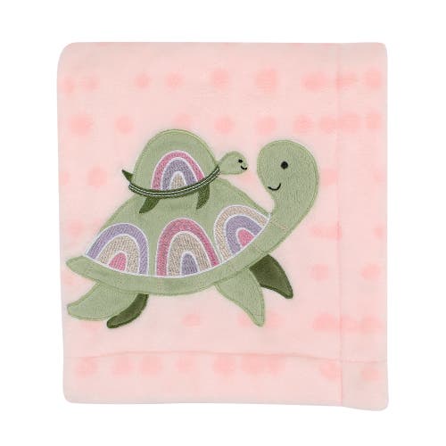 Lambs & Ivy Sea Dreams Cozy Fleece Turtle Applique Baby Blanket In Pink