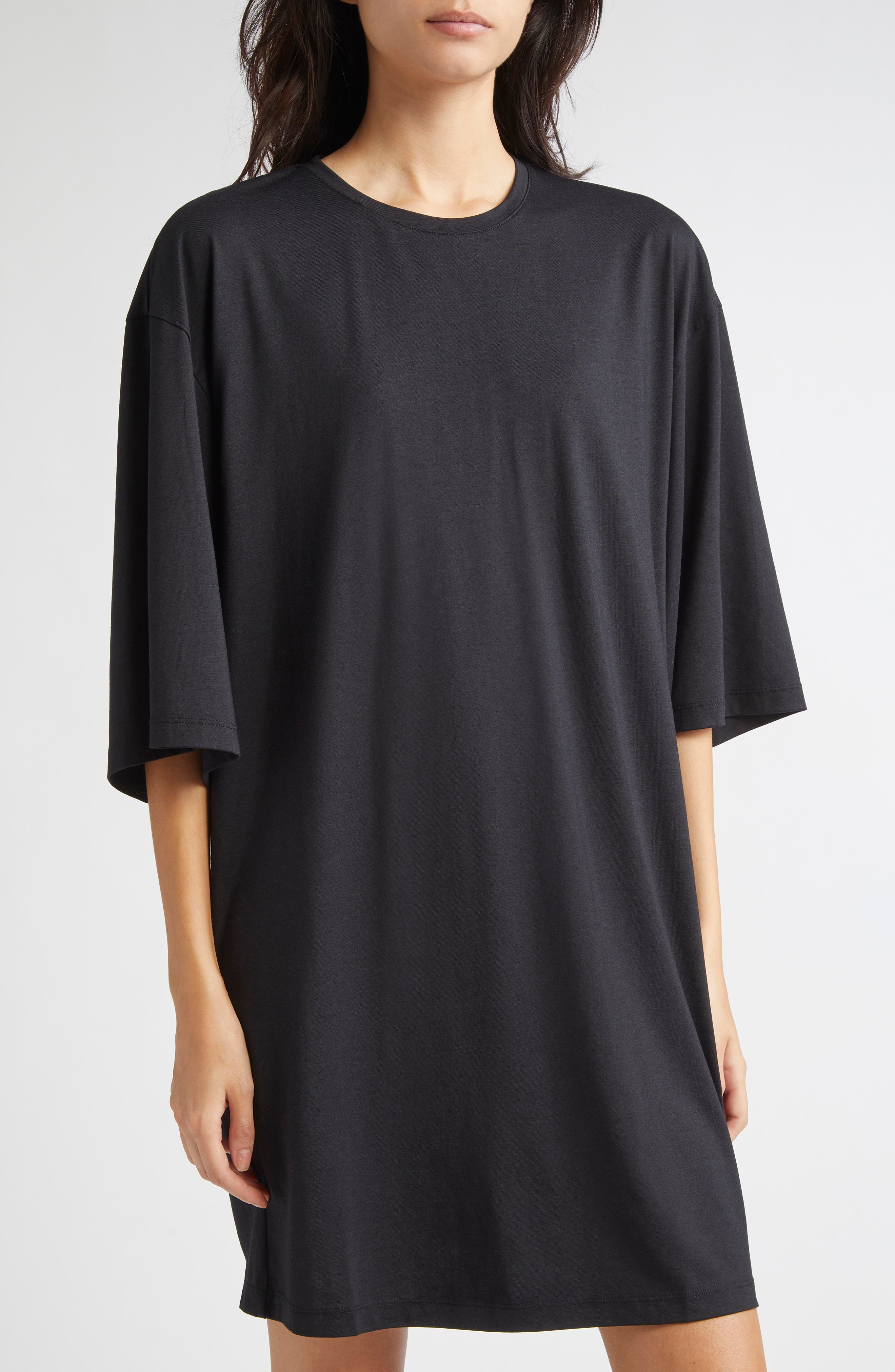 scoop neck t shirt dress Tory Burch Women's Ribbed Cotton T-Shirt Dress in Black, size S