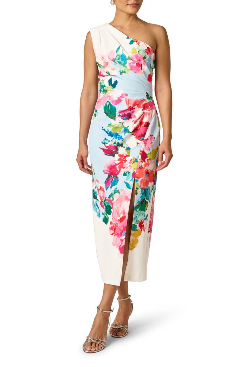 One-Shoulder Border Gown, Main, color, BLUE MULTI